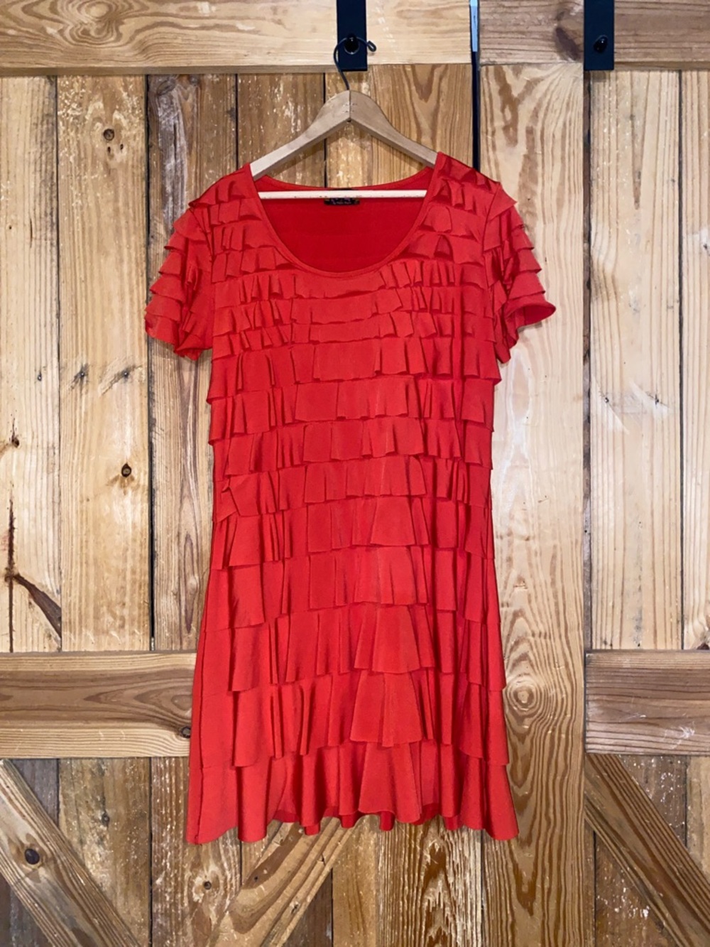 Red Ruffled Tier Short Sleeve Boutique Dress